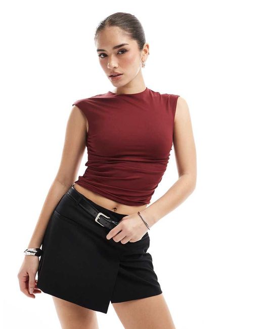 Pull&Bear Red Polyamide Cut Out Back Top