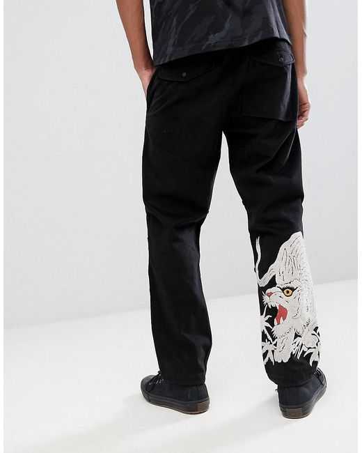 Maharishi Black Large Tiger Embroidery Snopants Pants for men