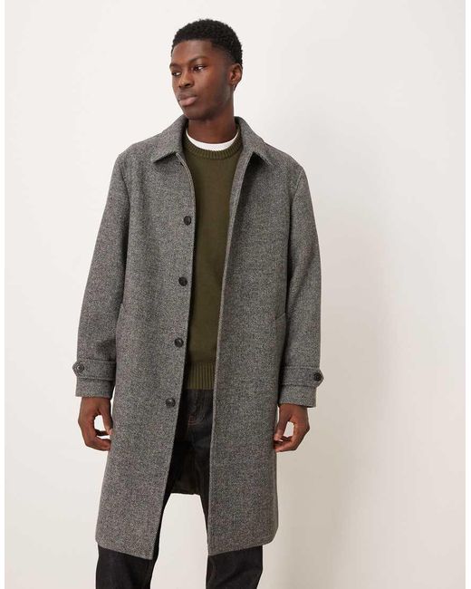 Mango Natural Wool Mix Herringbone Collared Overcoat for men