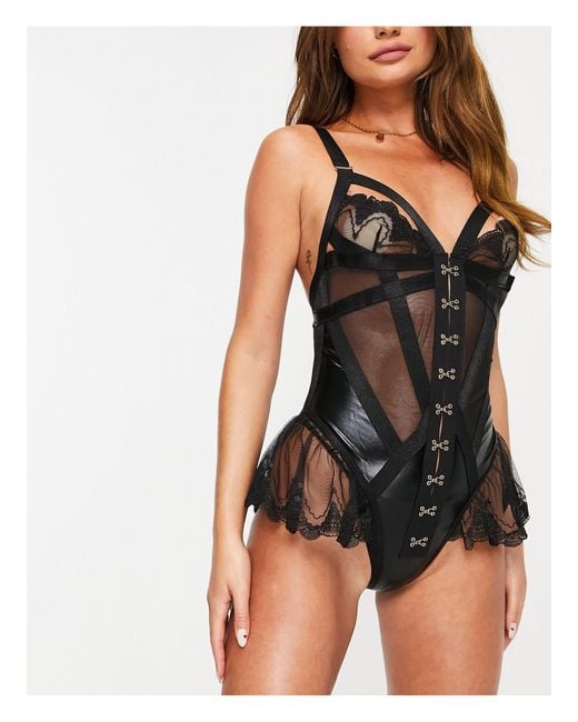 Ann Summers Black Extrovert Sheer Lace Bodysuit With Eyelete Detail