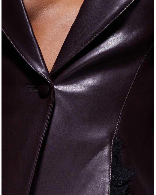 ASOS Brown Pu Cinched Waist Blazer With Lace