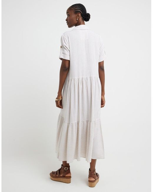 River Island White Linen Blend Stripe Smock Maxi Dress