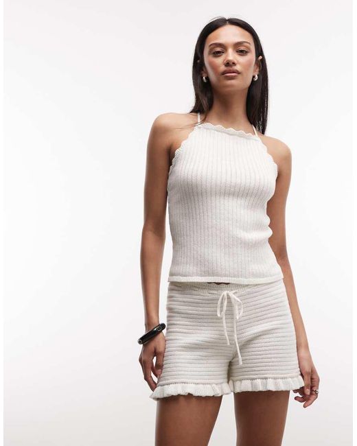 Monki White Crochet Style Frill Hotpants Co-ord