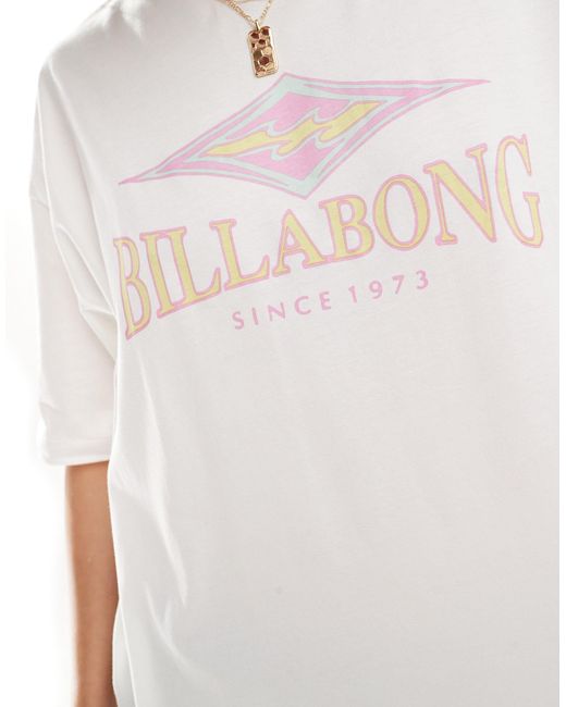 T-shirt avec imprimé losange et vagues Billabong en coloris White