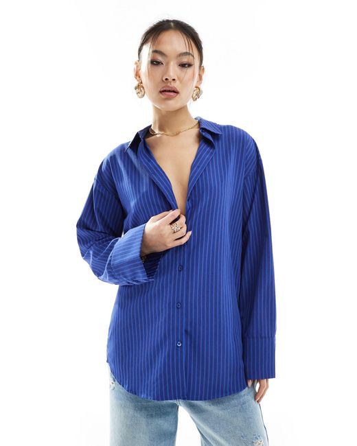 NA-KD Blue Co-ord Oversized Stripe Shirt