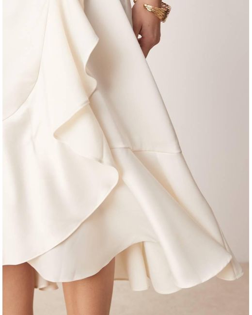 Y.A.S Natural Satin Wrap Midi Dress