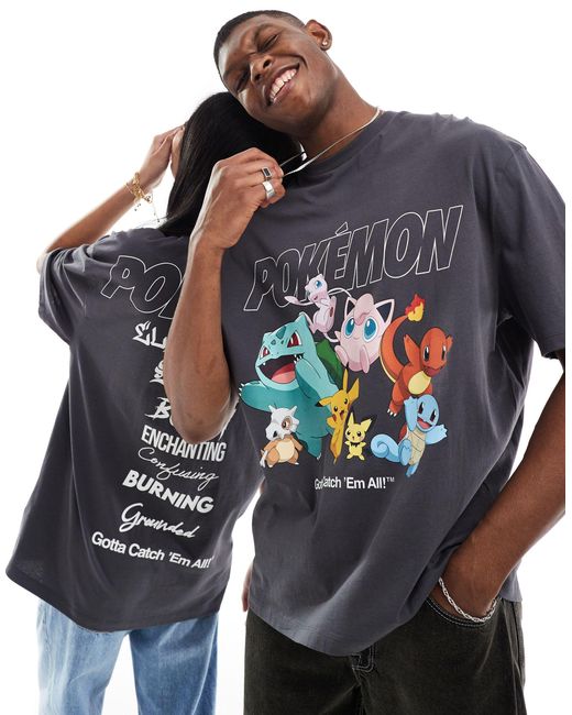 T-shirt unisexe oversize avec imprimés pokémon sous licence - anthracite ASOS en coloris Black