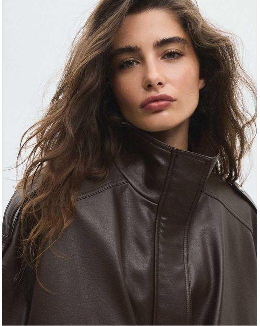 Stradivarius Black Oversize Leather Effect Jacket