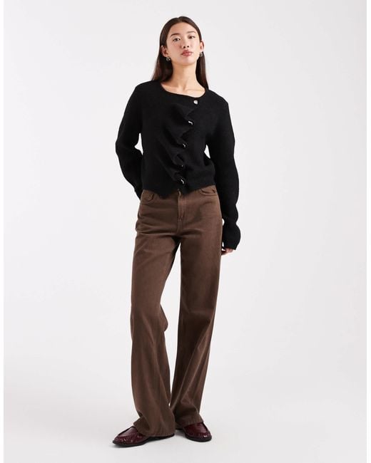 ASOS Black Ruffle Placket Cardigan