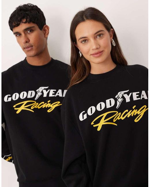 ASOS Black Unisex Relaxed Sweatshirt With Good Year Racing Embroidery
