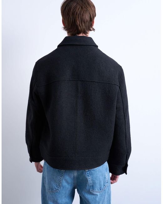 Topman Blue Wool Blend Zip Through Shacket for men