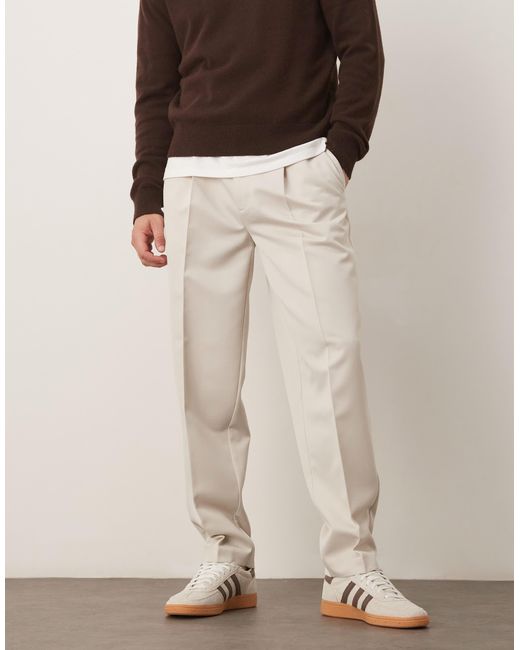 ASOS Natural Smart Oversized Tapered Trousers With Front Pleat for men