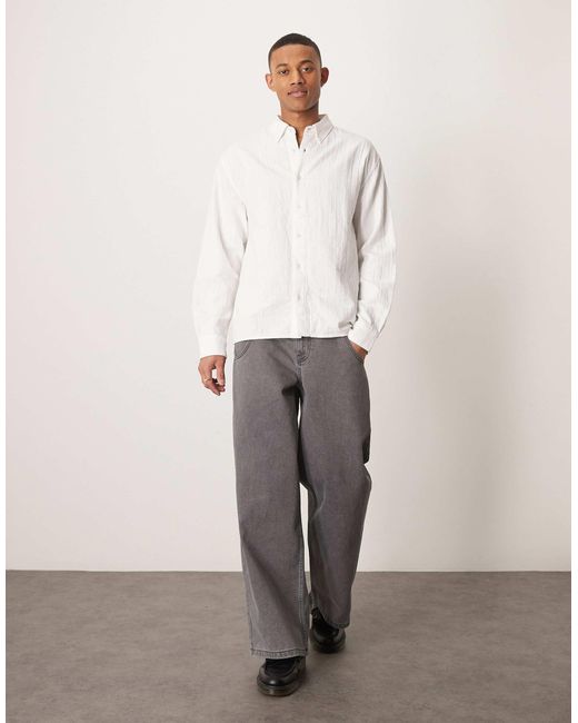 Abercrombie & Fitch – strukturiertes, langärmliges hemd in White für Herren