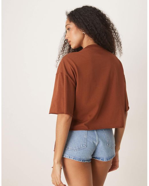 ASOS Brown Boxy Cropped T-shirt With Fringe Detail