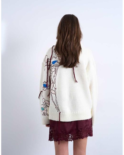 TOPSHOP Blue Knit Premium Oversized Embroidered Sweater