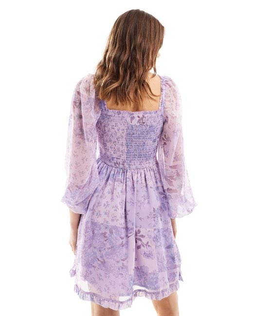 Miss Selfridge Purple Chiffon Lace Up Corset Mini Dress