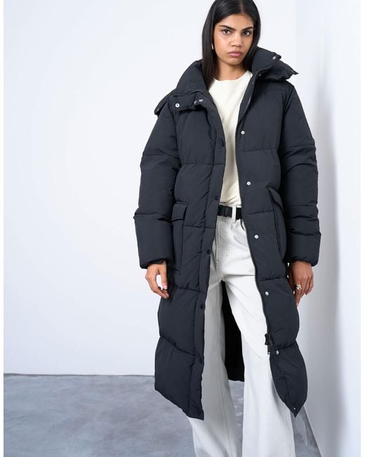TOPSHOP Blue Ultimate Longline Funnel Neck Puffer Jacket