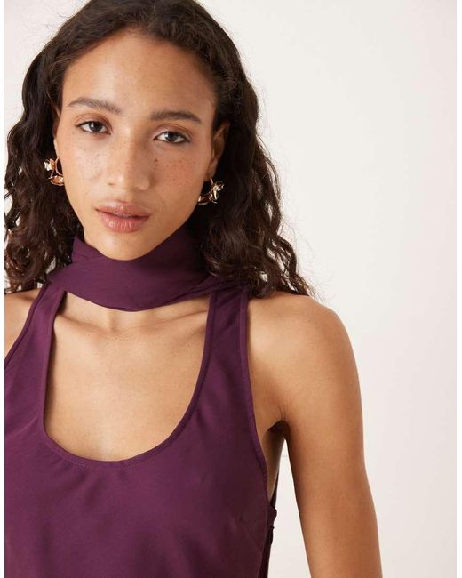 ASOS Midi Jurk Met Lage Ronde Hals En Sjaaltje in het Pink