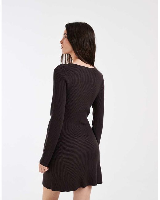 Vero Moda Black Long Sleeve Boat Neck Knitted Mini Dress