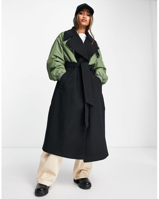 Manteau habillé hybride avec manches style bomber - et kaki ASOS en coloris  Noir | Lyst