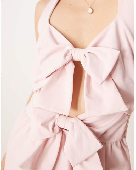 ASOS Pink Double Bow Front Halter Mini Dress