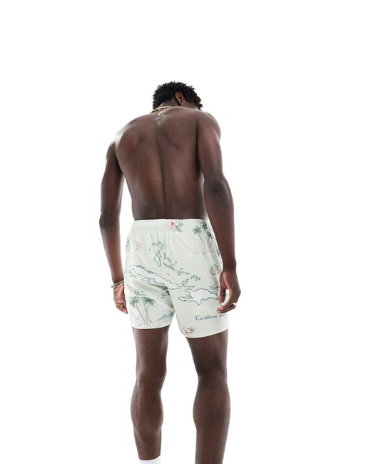 Hollister Gray 5inch Tropical Map Print Swim Shorts for men