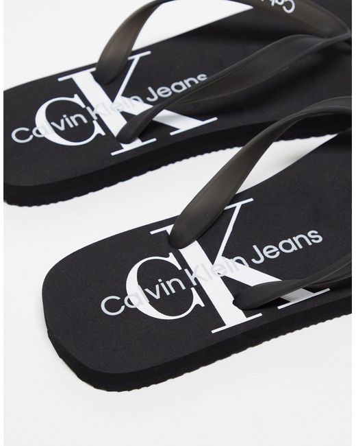 Calvin Klein Black Monologo Beach Sandals for men