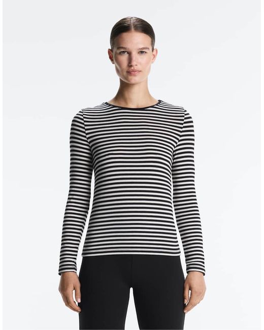 Oysho White Fitted Striped Long Sleeve T-shirt
