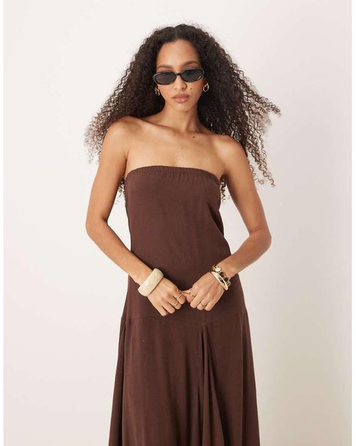ASOS Brown Linen Blend Trapeze Maxi Dress