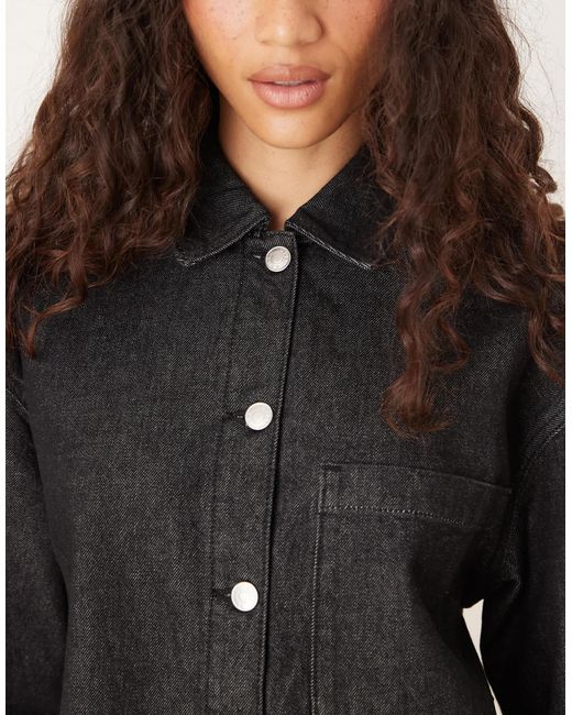 Robe chemise courte en jean à manches longues ASOS en coloris Black