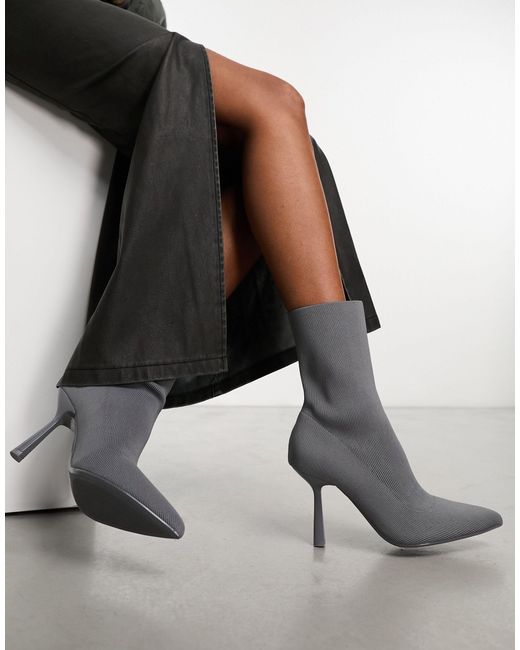 Bershka Gray Knitted Heeled Boots