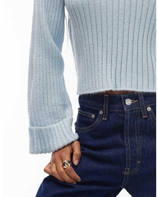 ASOS Blue Knitted Jumper With Turn Up Cuff