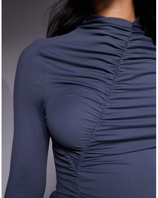 ASOS Blue Modest Ruched Detail Bodysuit Charcoal