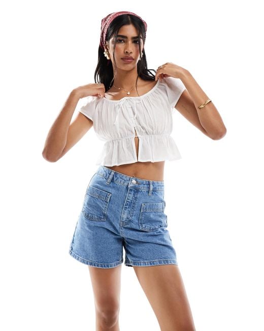 Miss Selfridge Blue Patch Pocket Denim Short