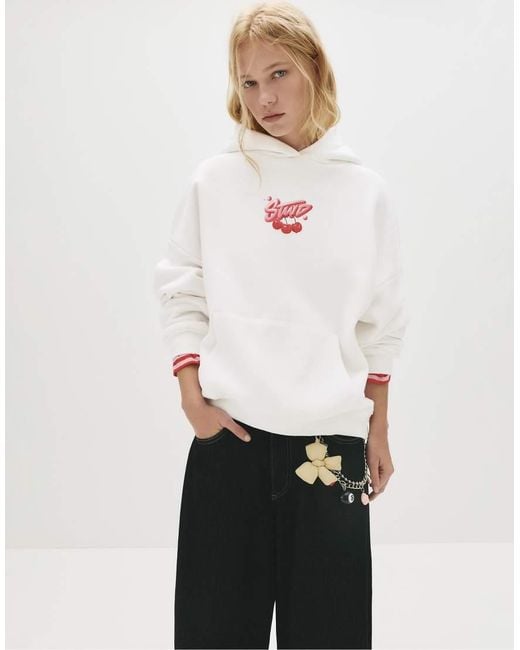 Pull&Bear White Stwd Cherry Hoodie