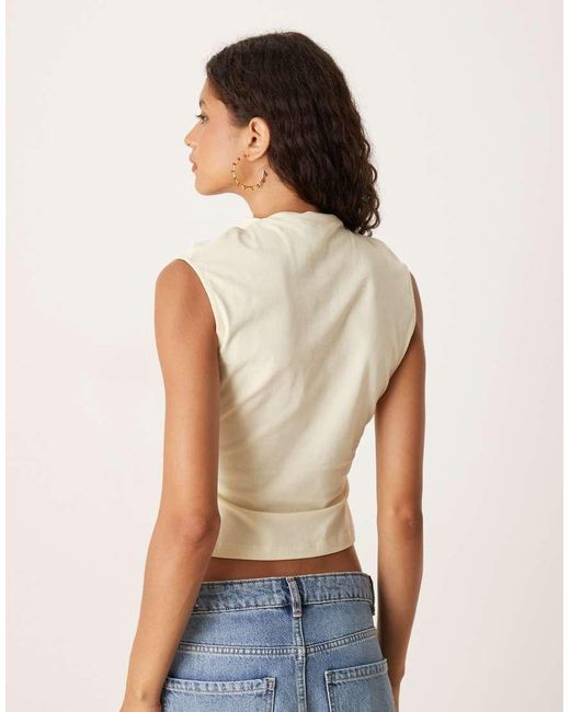 ASOS Natural High Neck Drape Top With Cinched Waist