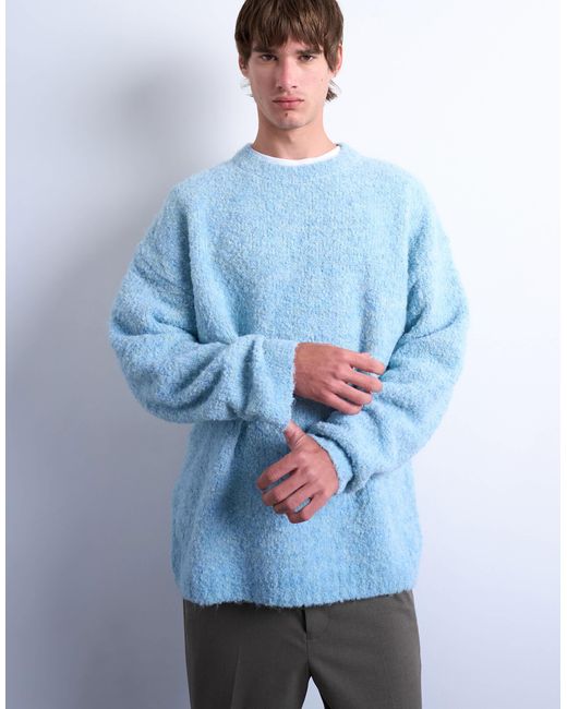 Topman Blue Relaxed Fit Boucle Jumper for men