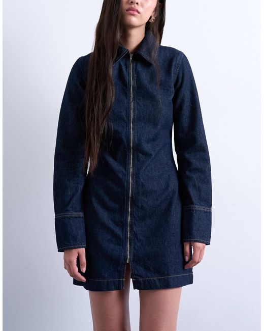 TOPSHOP Blue – kurzes, langärmliges jeanskleid