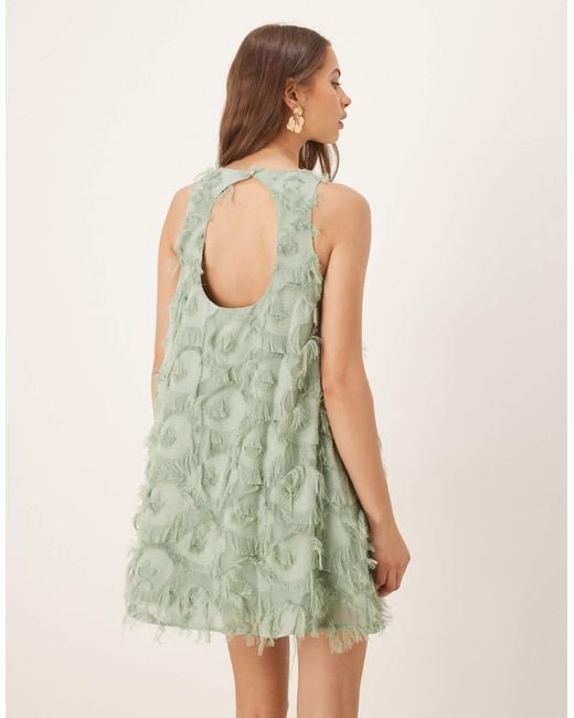 Y.A.S Green Textured Racer Neck Mini Dress