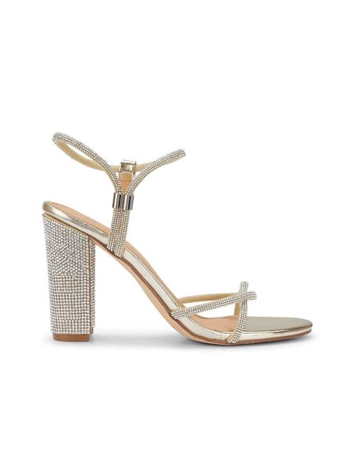 SEQWL Natural Diamante Embellished Strappy Heeled Sandals