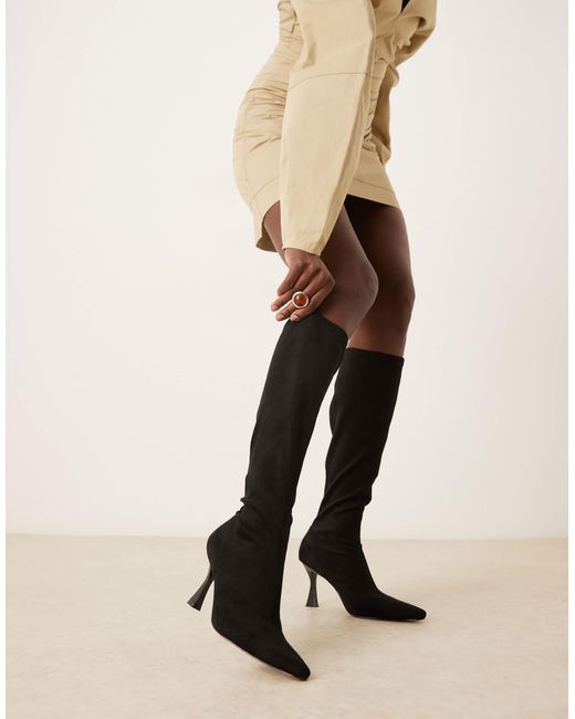 ASOS Black Caitlin Heeled Sock Knee Boots