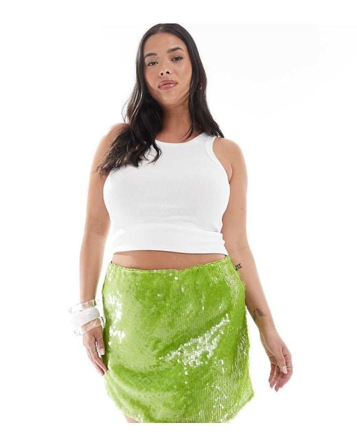 Renee Studio Green Plus Exclusive Disc Sequin Mini Skirt