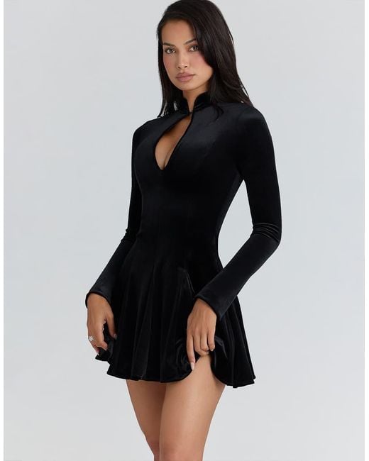 House Of Cb Black Stella Velvet Keyhole Mini Dress