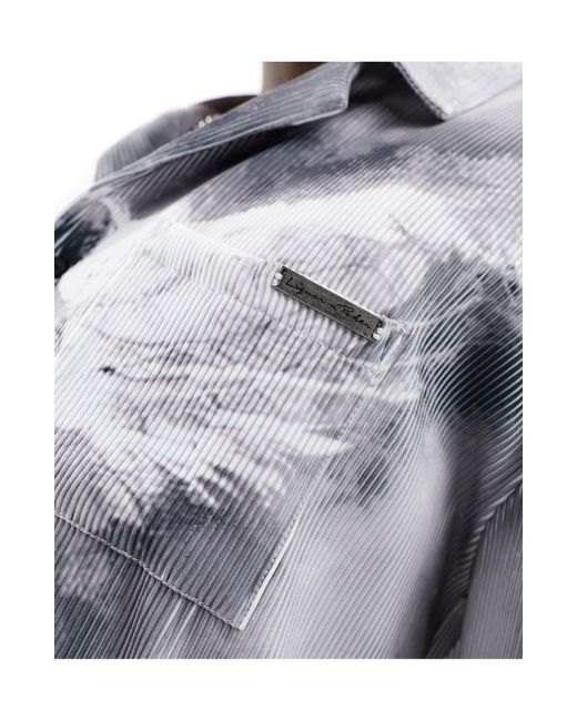 Liquor N Poker Gray Angel Print Plisse Shirt for men