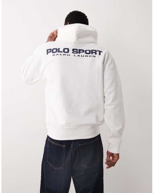 Polo Ralph Lauren White Sport Relaxed Fit Heavy Weight Chest Logo Hoodie for men