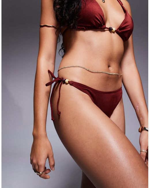 ASOS Purple Simone Shine Bikini Bottom With Plaited Straps & Bead Detail