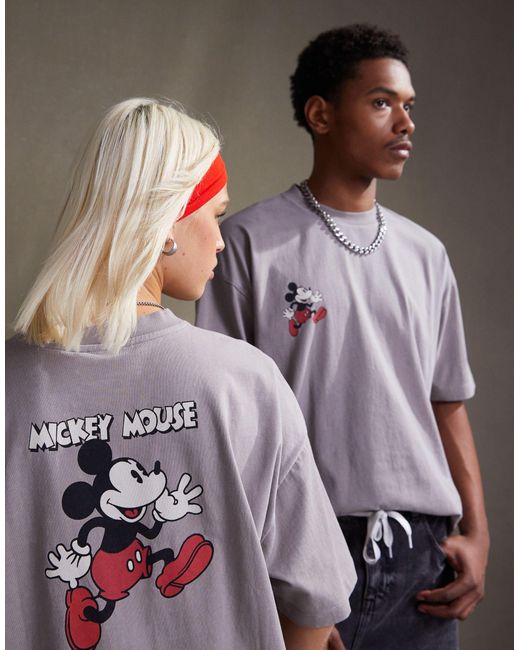 ASOS Gray Disney Unisex Oversized T-shirt With Mickey Mouse Prints