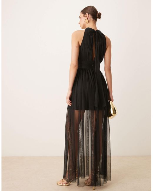 Robe longue transparente en tulle à encolure licou LACE & BEADS en coloris Natural