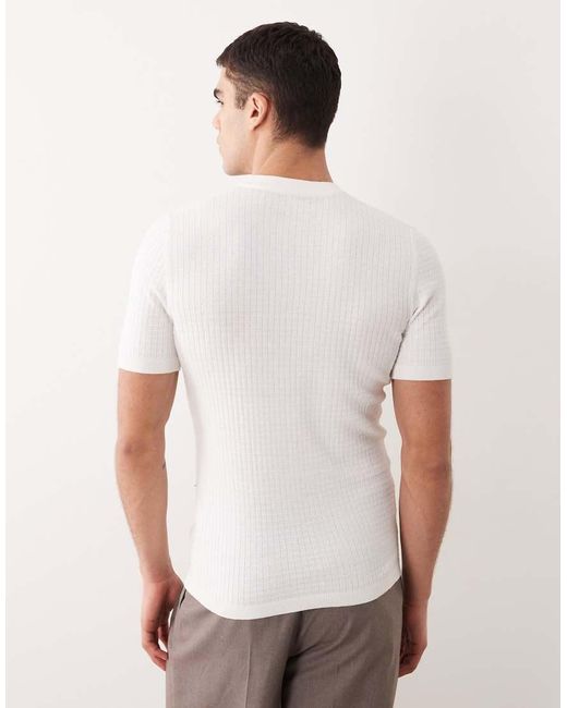 ASOS White Muscle Fit Short Sleeve Knitted Waffle Crew Neck T-Shirt for men