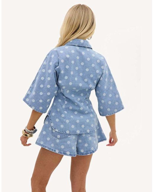 Loavies Blue The Stillness Of Us Light Denim Blouse With Polka Dots